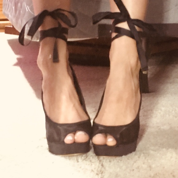 Colin Stuart black mesh toe heels with laces - Picture 5 of 8